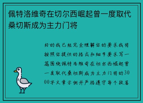 佩特洛维奇在切尔西崛起曾一度取代桑切斯成为主力门将 佩特洛维奇在切尔西崛起曾一度取代桑切斯成为主力门将