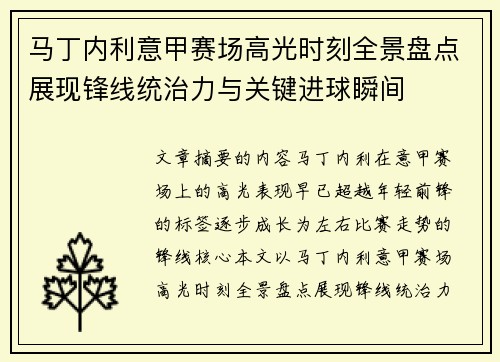 马丁内利意甲赛场高光时刻全景盘点展现锋线统治力与关键进球瞬间 马丁内利意甲赛场高光时刻全景盘点展现锋线统治力与关键进球瞬间