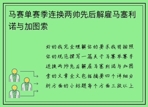 马赛单赛季连换两帅先后解雇马塞利诺与加图索 马赛单赛季连换两帅先后解雇马塞利诺与加图索
